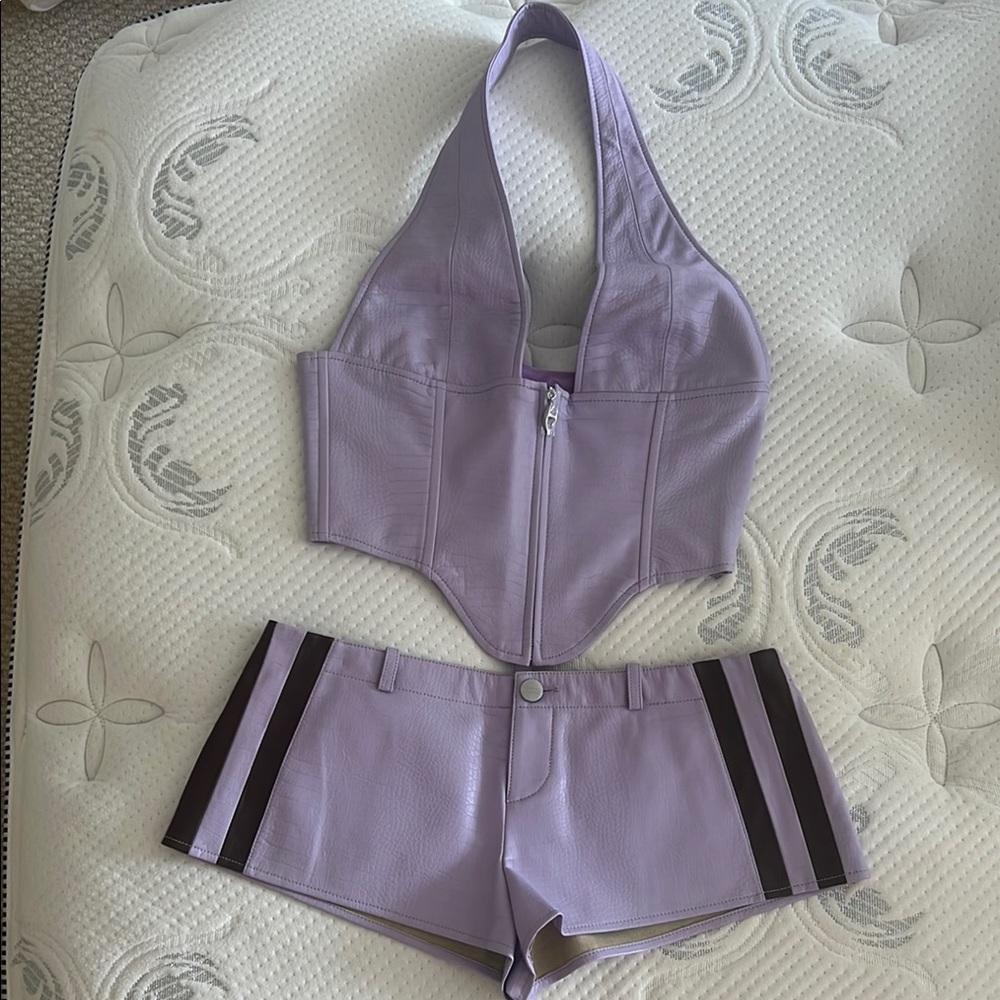 Miaou purple vegan leather Halter Top and Shorts Set